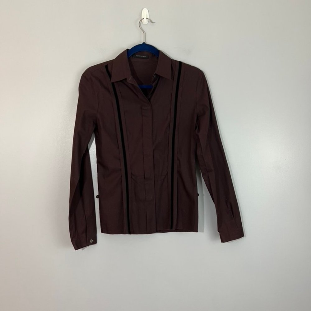 Victor Victoria 100% Cotton Button-Down w/ Velvet Piping in Burgundy